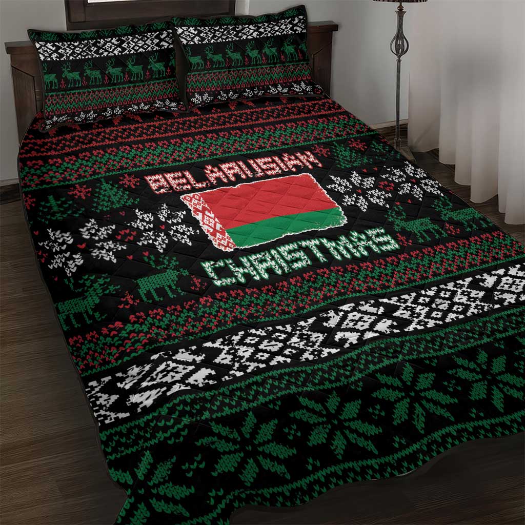 Belarus Christmas Quilt Bed Set Flag With Belarusian Patterns - Wonder Print Shop