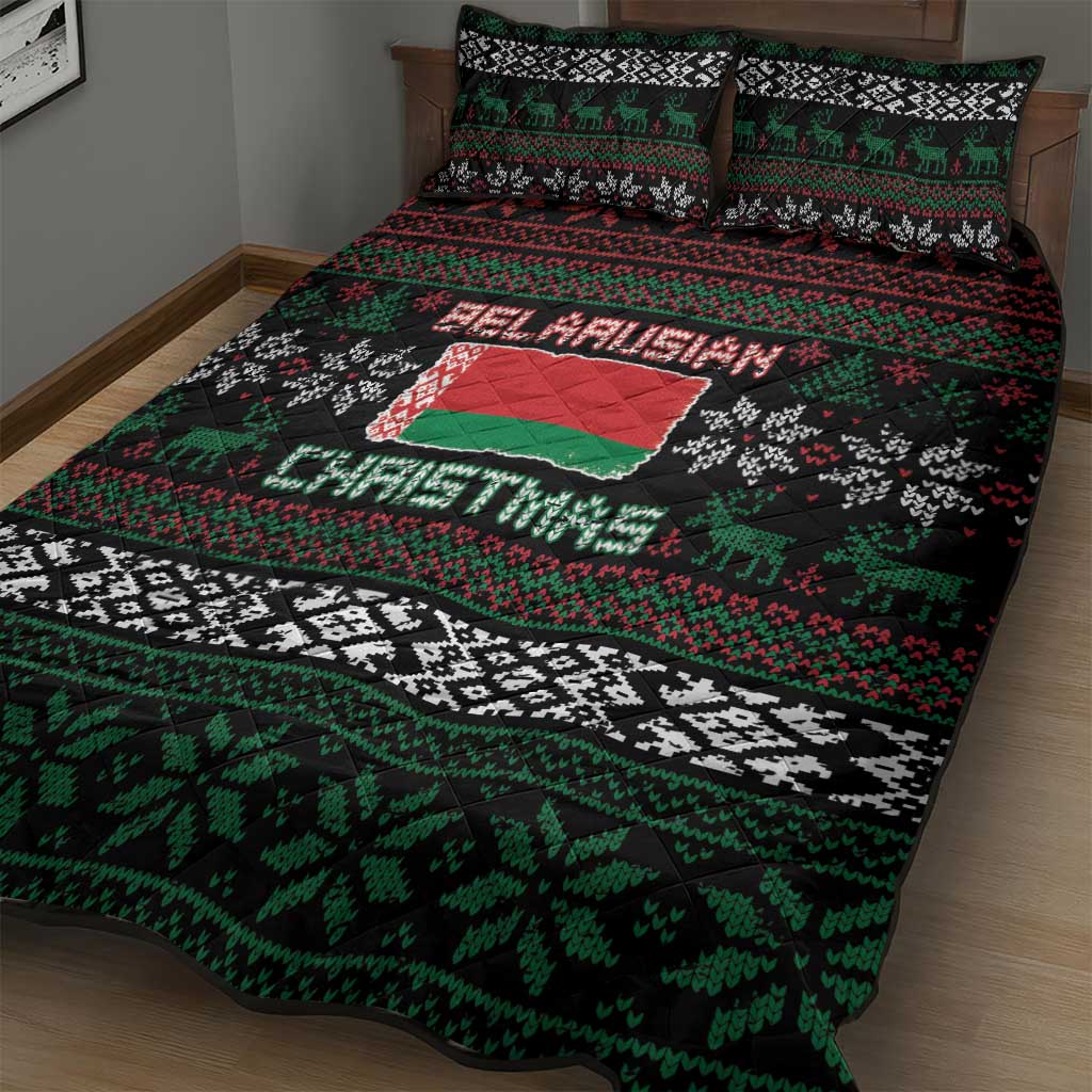 Belarus Christmas Quilt Bed Set Flag With Belarusian Patterns - Wonder Print Shop