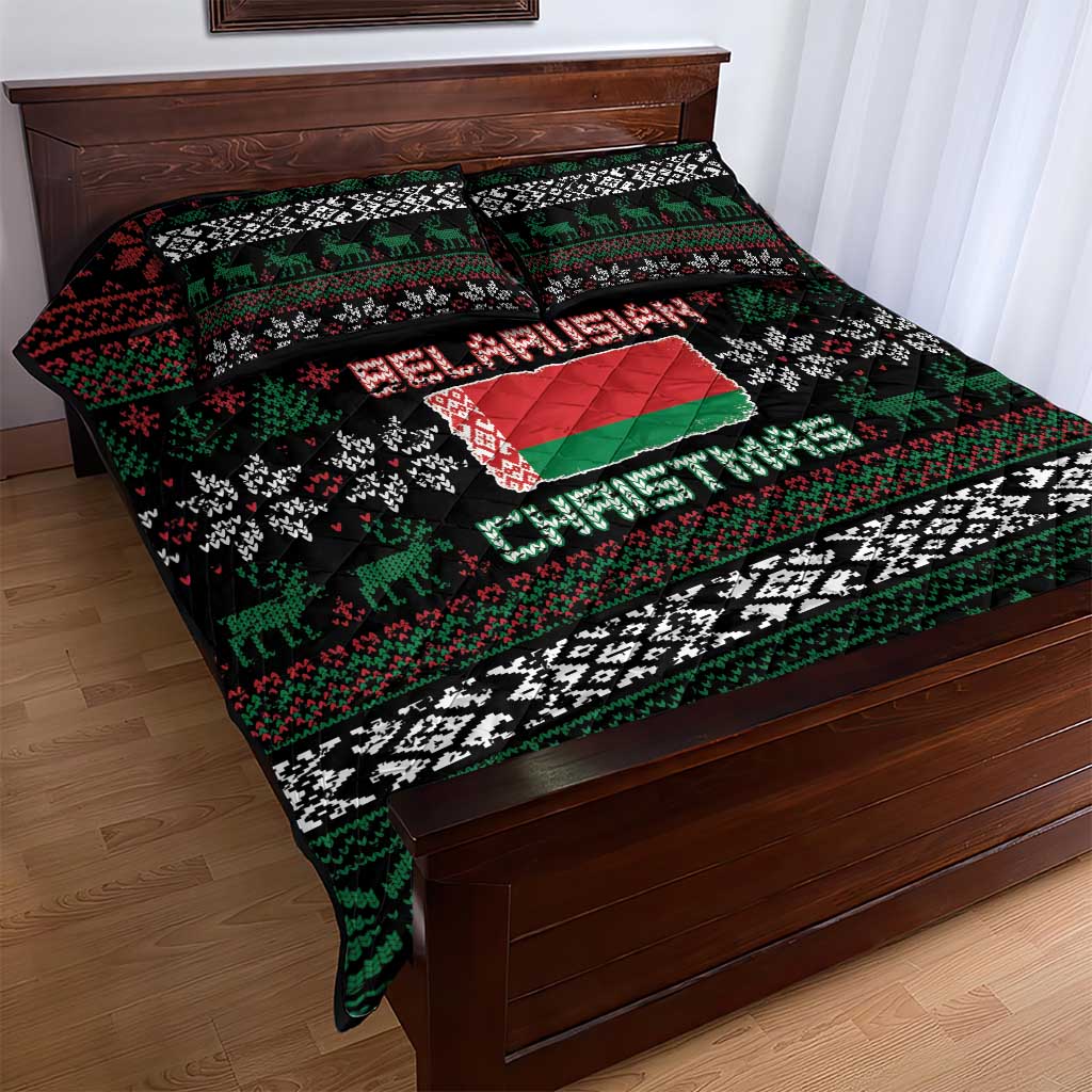 Belarus Christmas Quilt Bed Set Flag With Belarusian Patterns - Wonder Print Shop