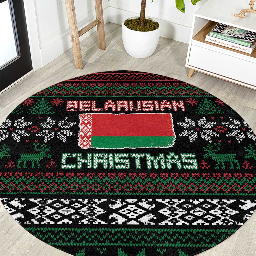 Belarus Christmas Round Carpet Flag With Belarusian Patterns - Wonder Print Shop