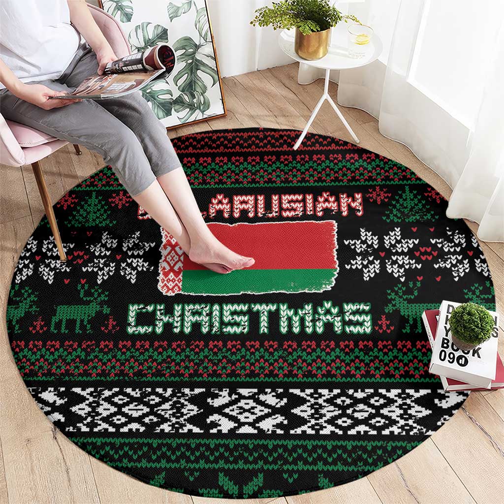Belarus Christmas Round Carpet Flag With Belarusian Patterns - Wonder Print Shop