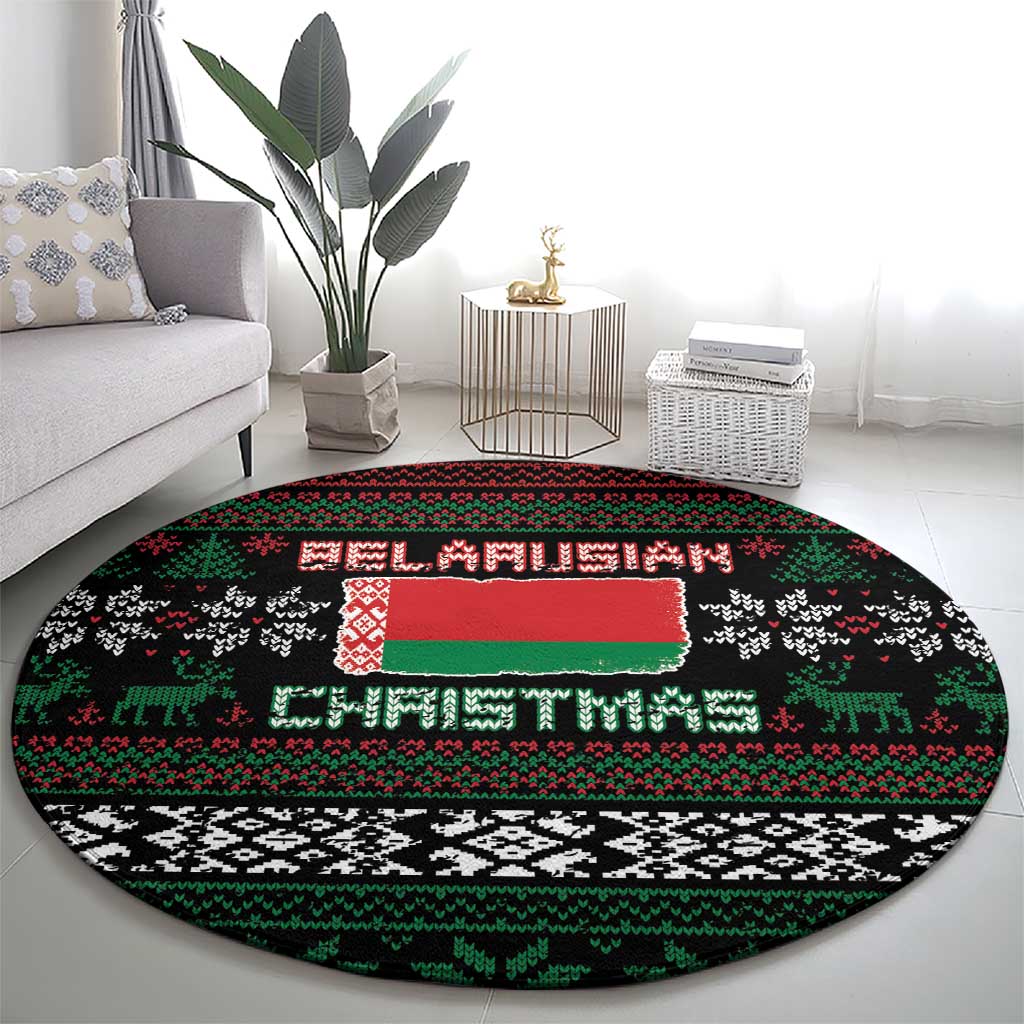 Belarus Christmas Round Carpet Flag With Belarusian Patterns - Wonder Print Shop
