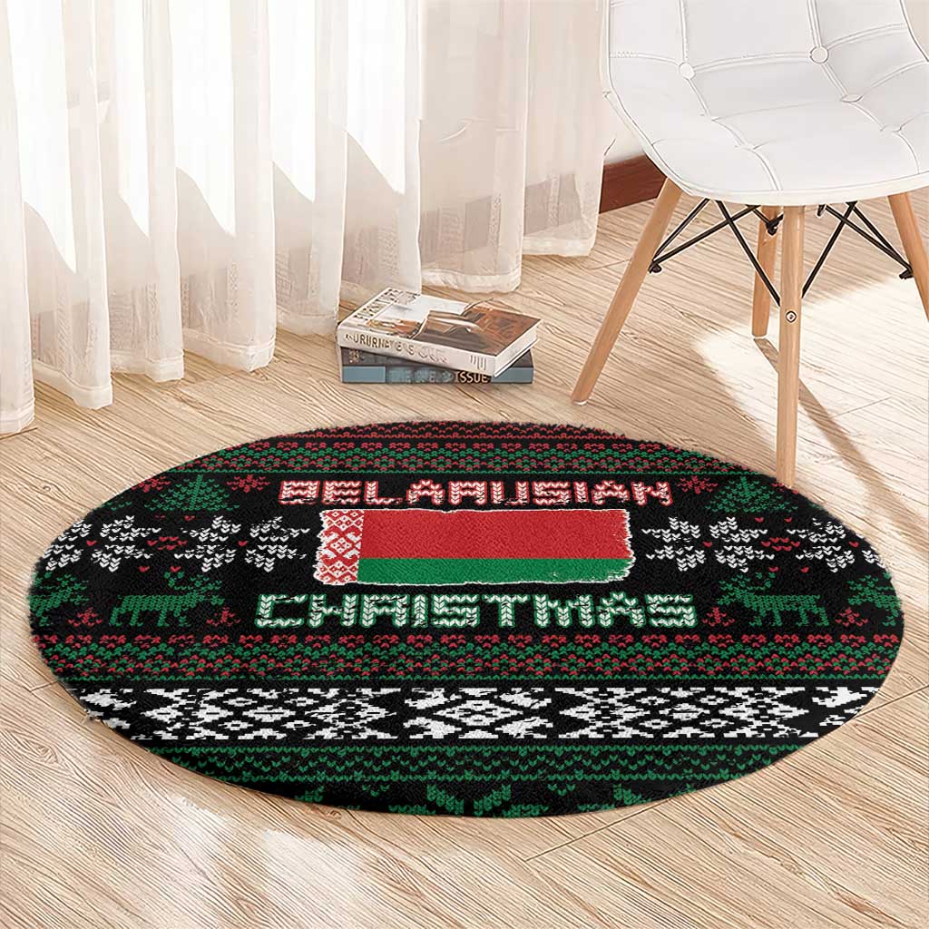 Belarus Christmas Round Carpet Flag With Belarusian Patterns - Wonder Print Shop