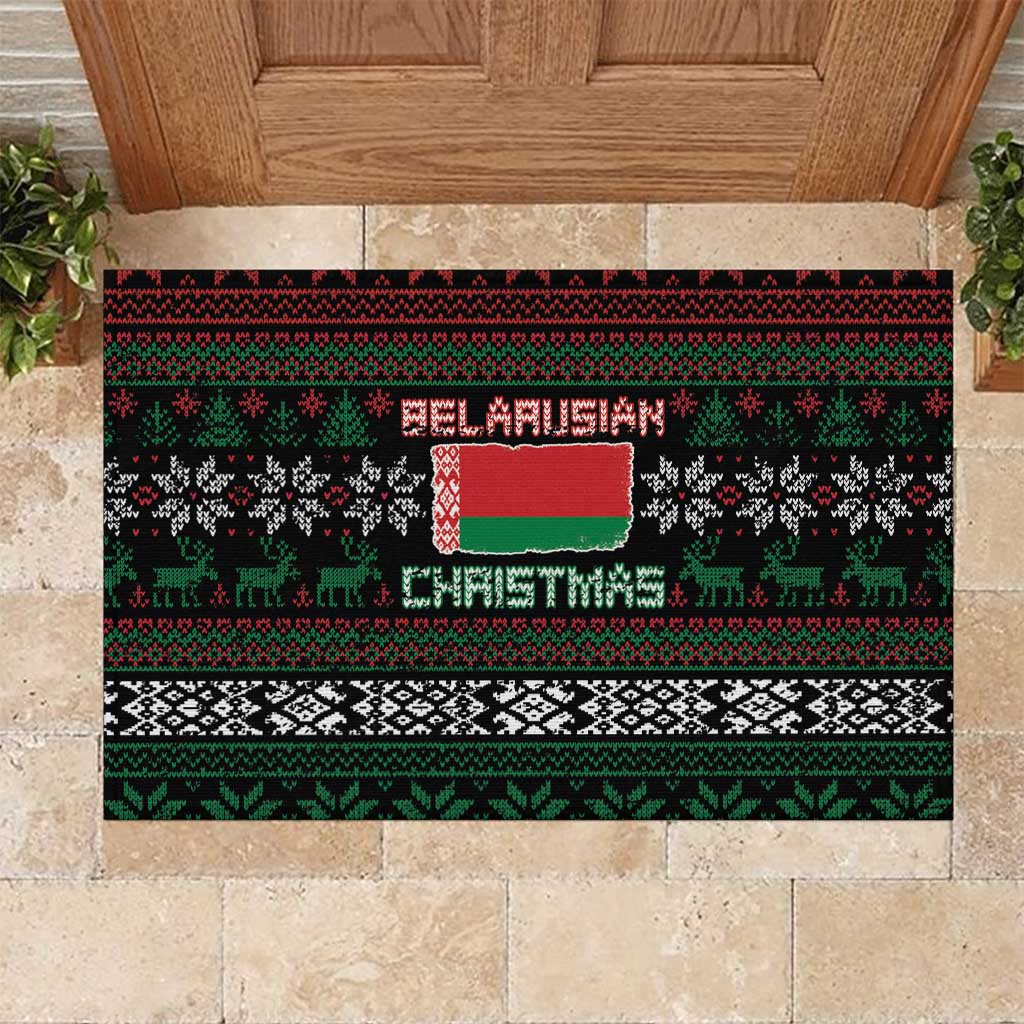 Belarus Christmas Rubber Doormat Flag With Belarusian Patterns - Wonder Print Shop
