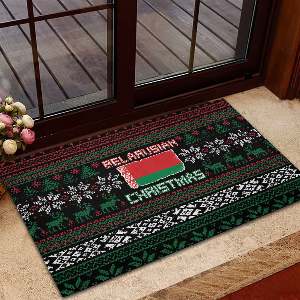 Belarus Christmas Rubber Doormat Flag With Belarusian Patterns - Wonder Print Shop