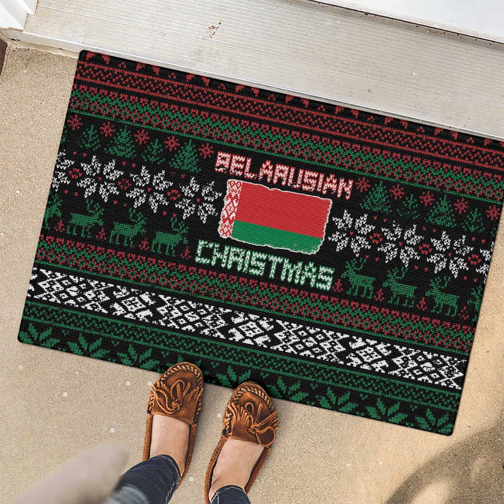 Belarus Christmas Rubber Doormat Flag With Belarusian Patterns - Wonder Print Shop