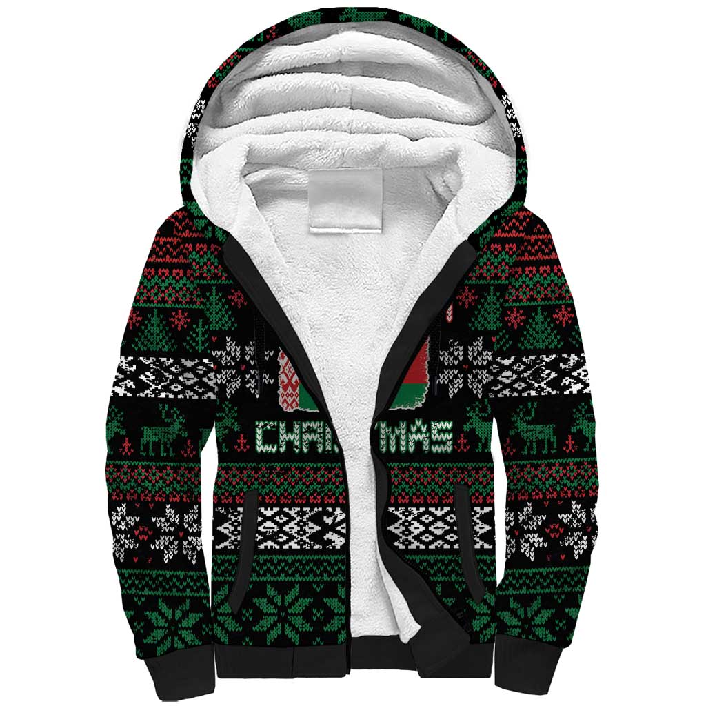Belarus Christmas Sherpa Hoodie Flag With Belarusian Patterns - Wonder Print Shop