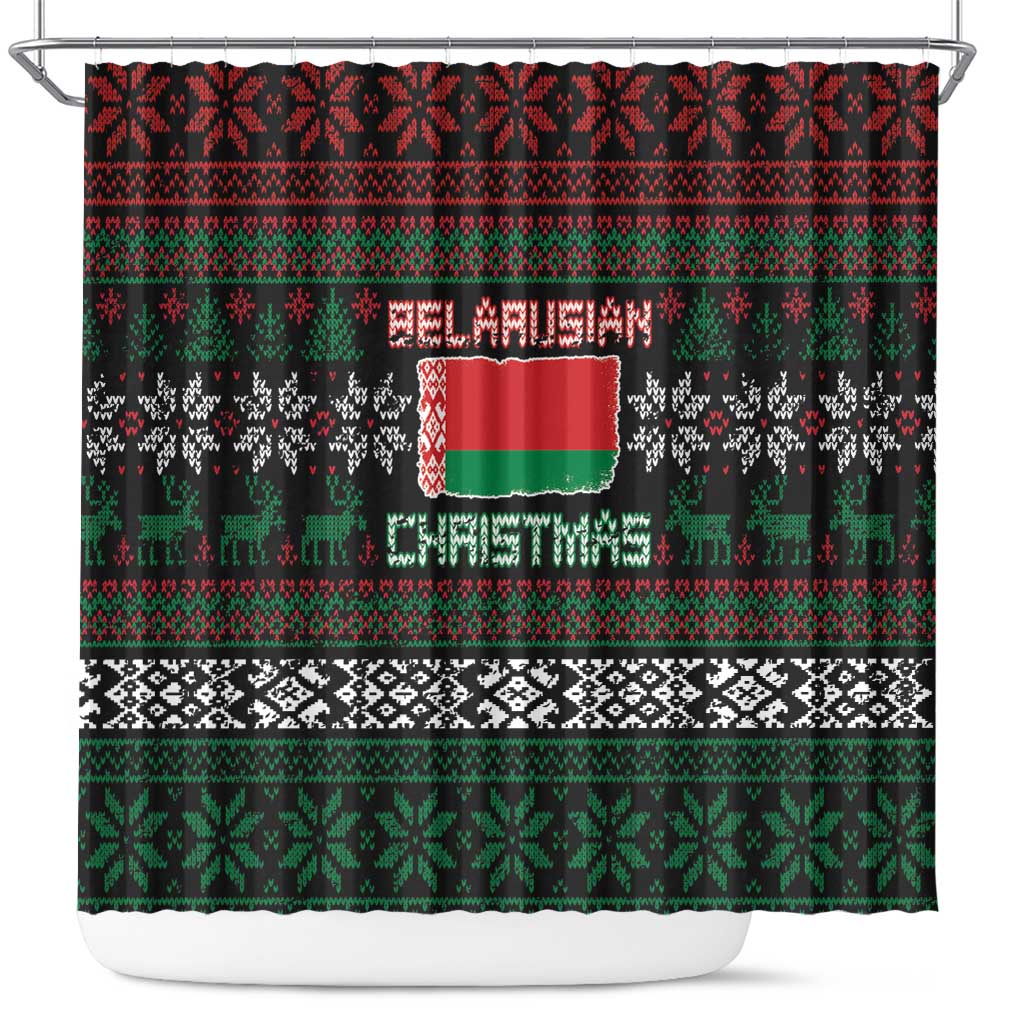 Belarus Christmas Shower Curtain Flag With Belarusian Patterns - Wonder Print Shop