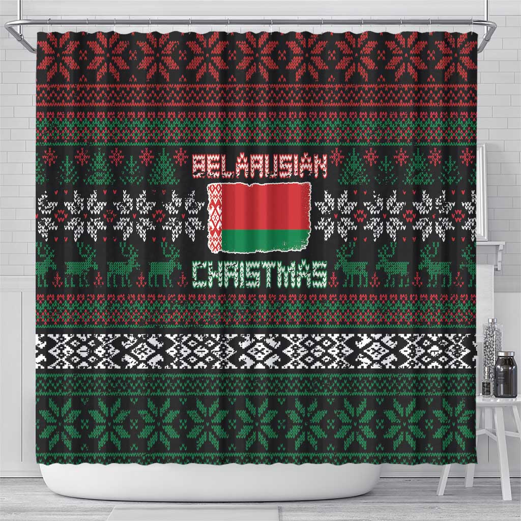Belarus Christmas Shower Curtain Flag With Belarusian Patterns - Wonder Print Shop
