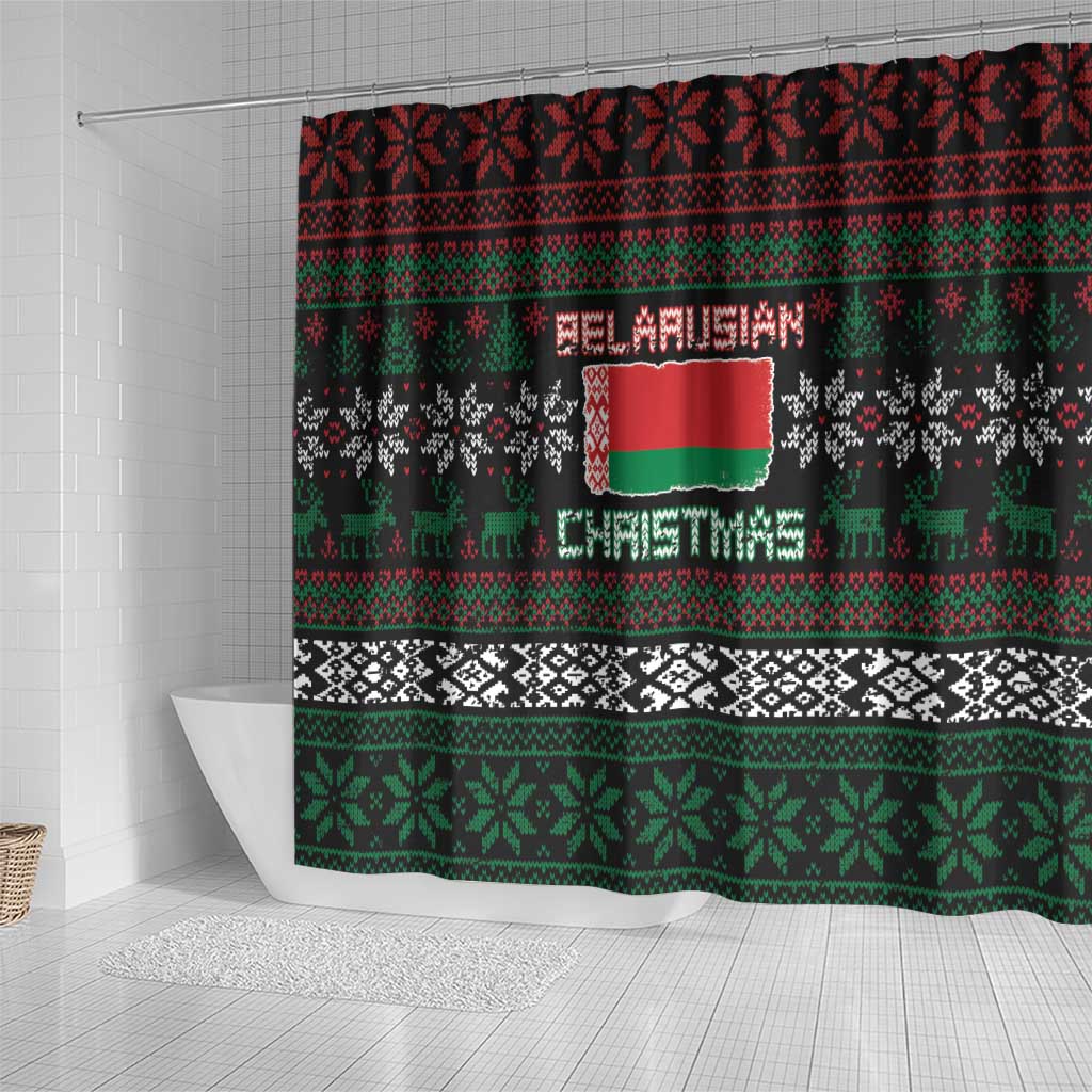 Belarus Christmas Shower Curtain Flag With Belarusian Patterns - Wonder Print Shop
