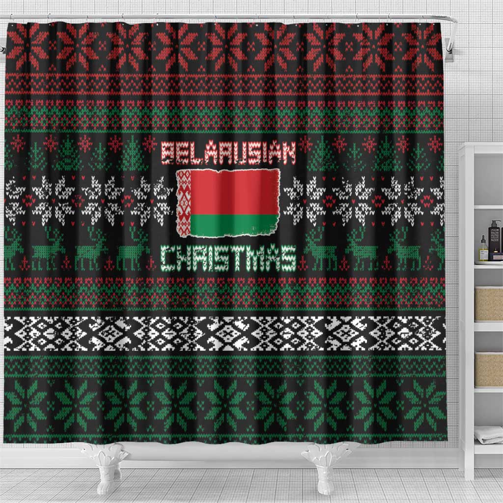 Belarus Christmas Shower Curtain Flag With Belarusian Patterns - Wonder Print Shop