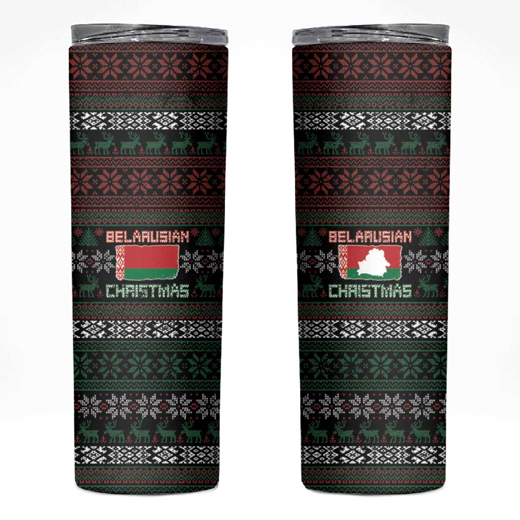 Belarus Christmas Skinny Tumbler Flag With Belarusian Patterns - Wonder Print Shop