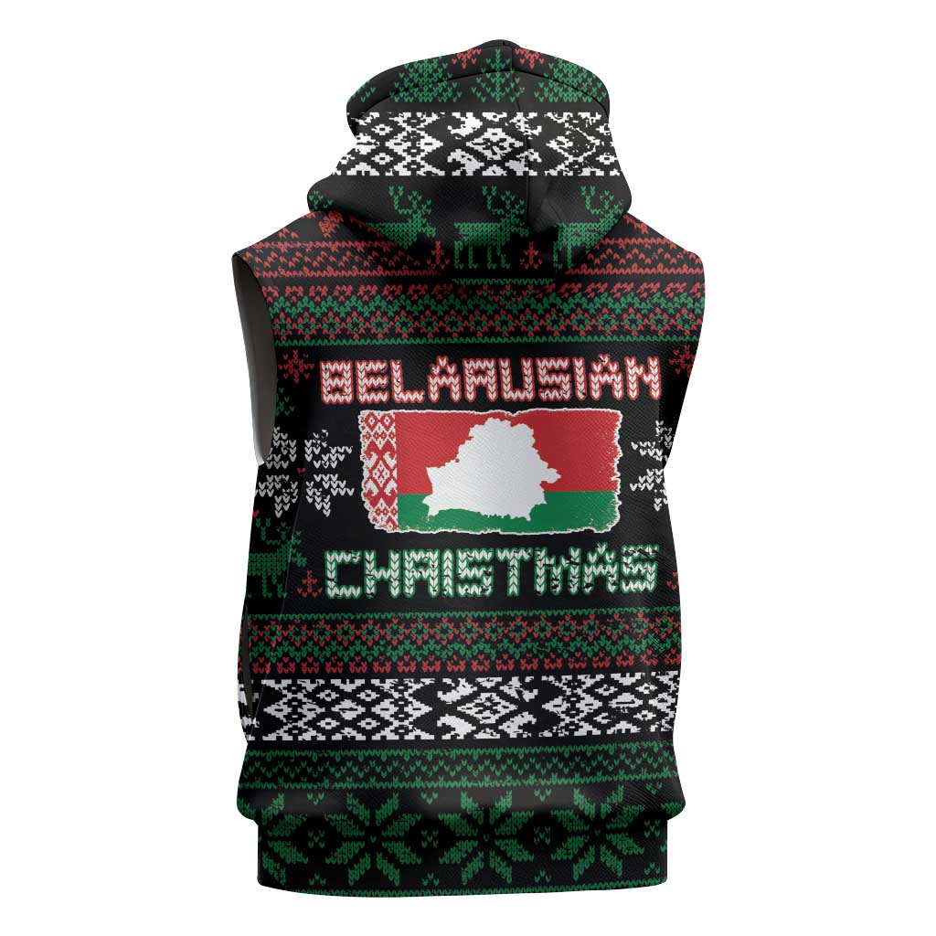 Belarus Christmas Sleeveless Hoodie Flag With Belarusian Patterns - Wonder Print Shop