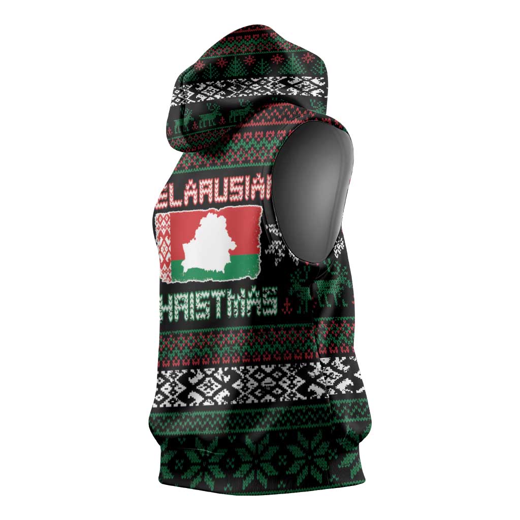Belarus Christmas Sleeveless Hoodie Flag With Belarusian Patterns - Wonder Print Shop