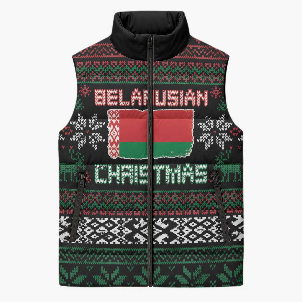 Belarus Christmas Sleeveless Puffer Jacket Flag With Belarusian Patterns - Wonder Print Shop
