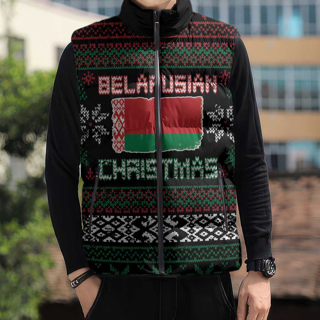 Belarus Christmas Sleeveless Puffer Jacket Flag With Belarusian Patterns - Wonder Print Shop