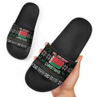 Belarus Christmas Slide Sandals Flag With Belarusian Patterns - Wonder Print Shop