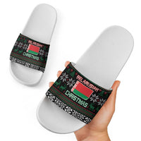 Belarus Christmas Slide Sandals Flag With Belarusian Patterns - Wonder Print Shop