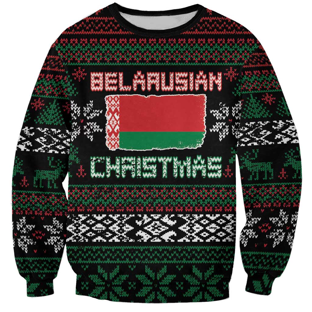Belarus Christmas Sweatshirt Flag With Belarusian Patterns - Wonder Print Shop