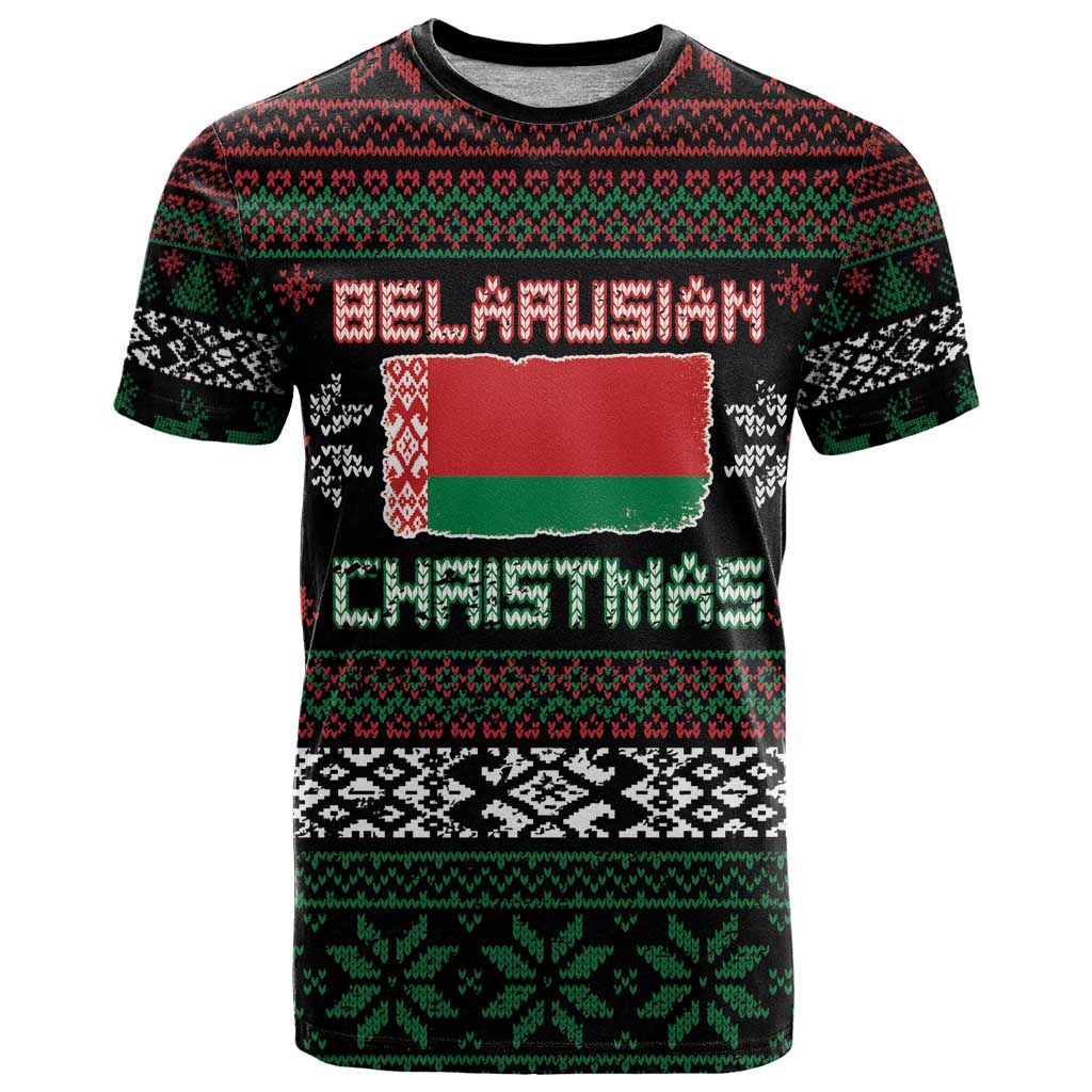 Belarus Christmas T Shirt Flag With Belarusian Patterns - Wonder Print Shop