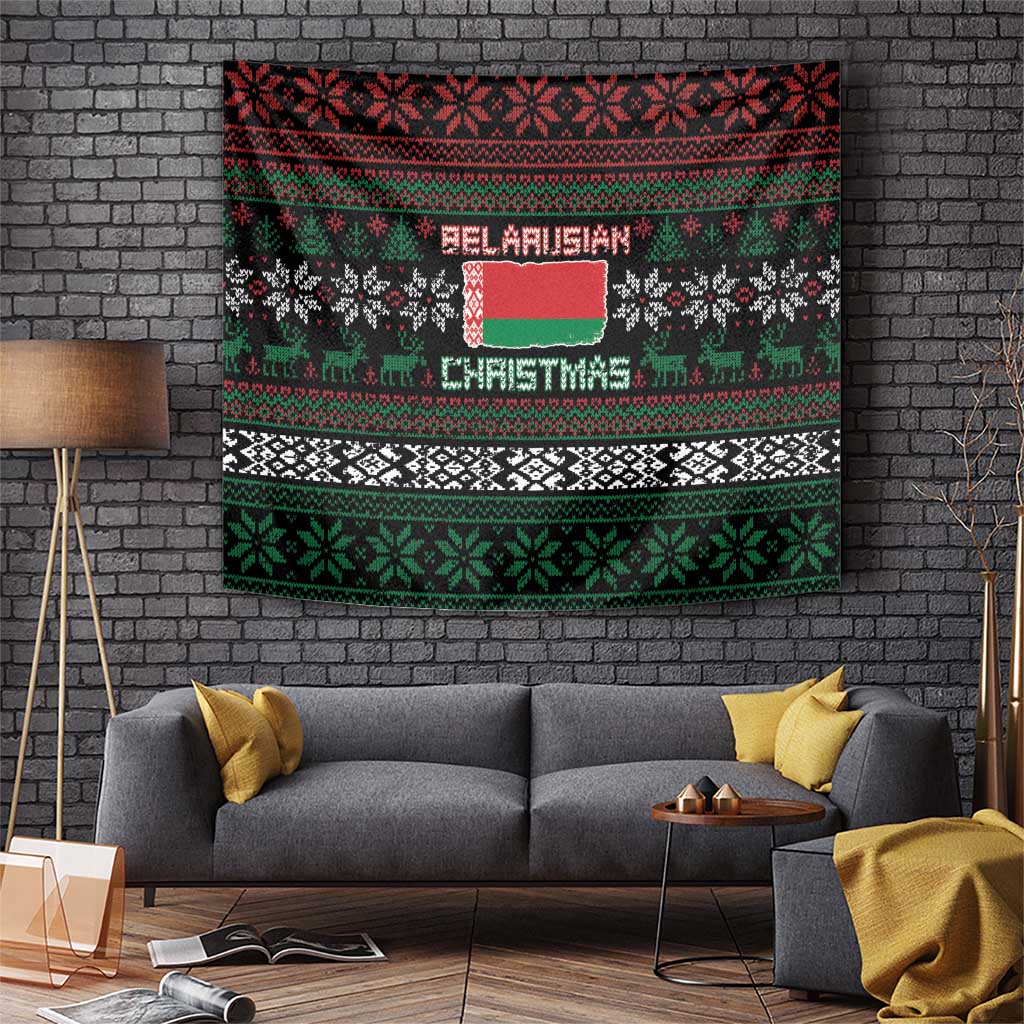 Belarus Christmas Tapestry Flag With Belarusian Patterns - Wonder Print Shop