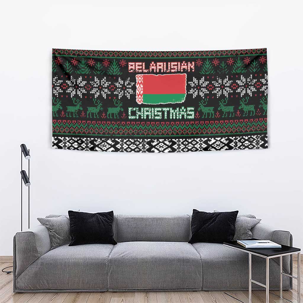 Belarus Christmas Tapestry Flag With Belarusian Patterns - Wonder Print Shop