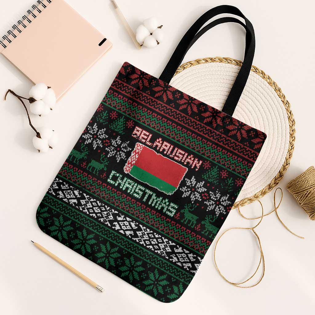 Belarus Christmas Tote Bag Flag With Belarusian Patterns - Wonder Print Shop