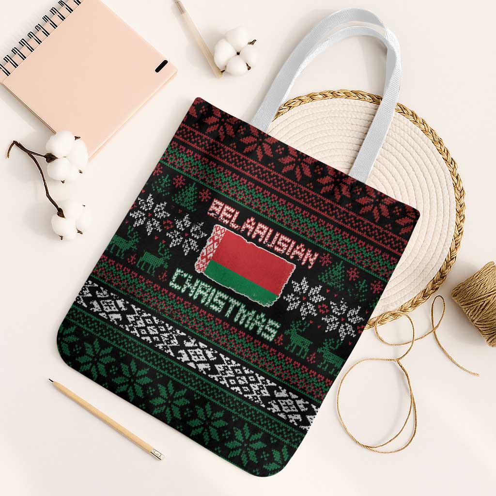 Belarus Christmas Tote Bag Flag With Belarusian Patterns - Wonder Print Shop