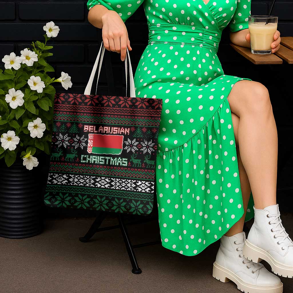 Belarus Christmas Tote Bag Flag With Belarusian Patterns - Wonder Print Shop