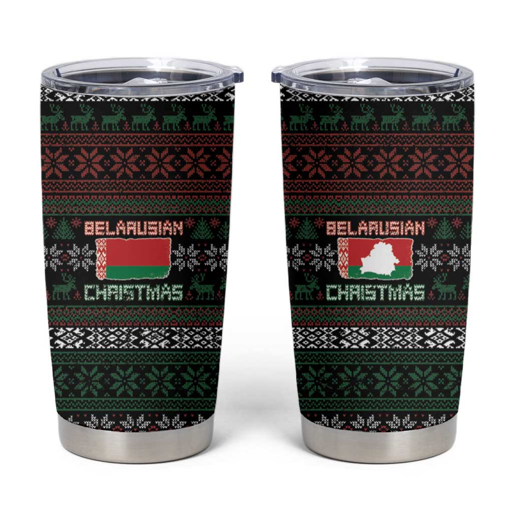 Belarus Christmas Tumbler Cup Flag With Belarusian Patterns - Wonder Print Shop