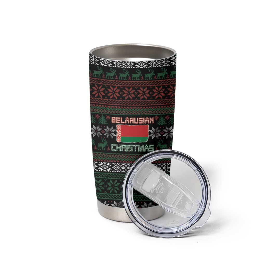 Belarus Christmas Tumbler Cup Flag With Belarusian Patterns - Wonder Print Shop