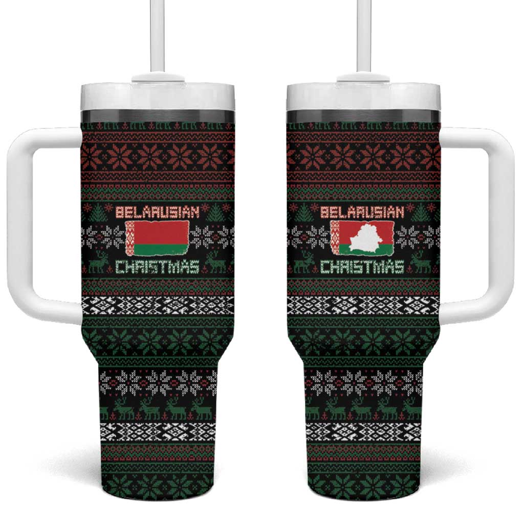Belarus Christmas Tumbler With Handle Flag With Belarusian Patterns - Wonder Print Shop