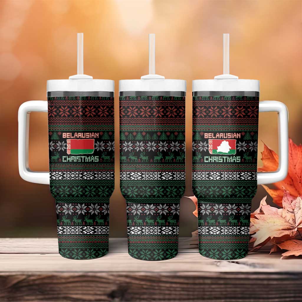 Belarus Christmas Tumbler With Handle Flag With Belarusian Patterns - Wonder Print Shop