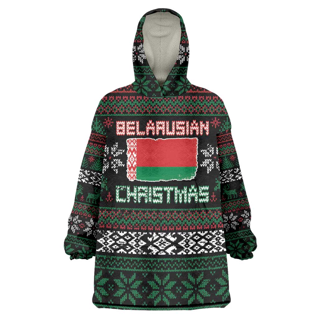 Belarus Christmas Wearable Blanket Hoodie Flag With Belarusian Patterns - Wonder Print Shop
