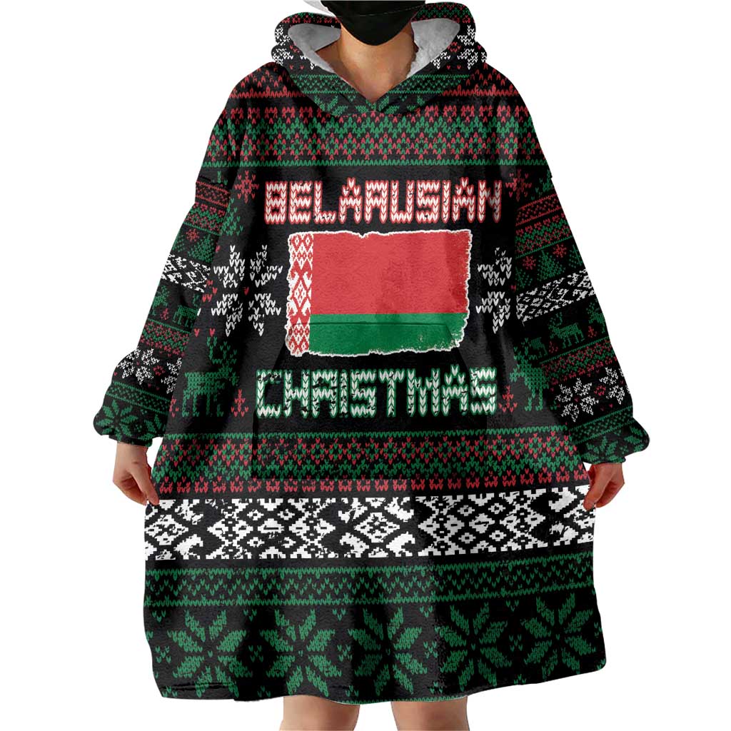 Belarus Christmas Wearable Blanket Hoodie Flag With Belarusian Patterns - Wonder Print Shop