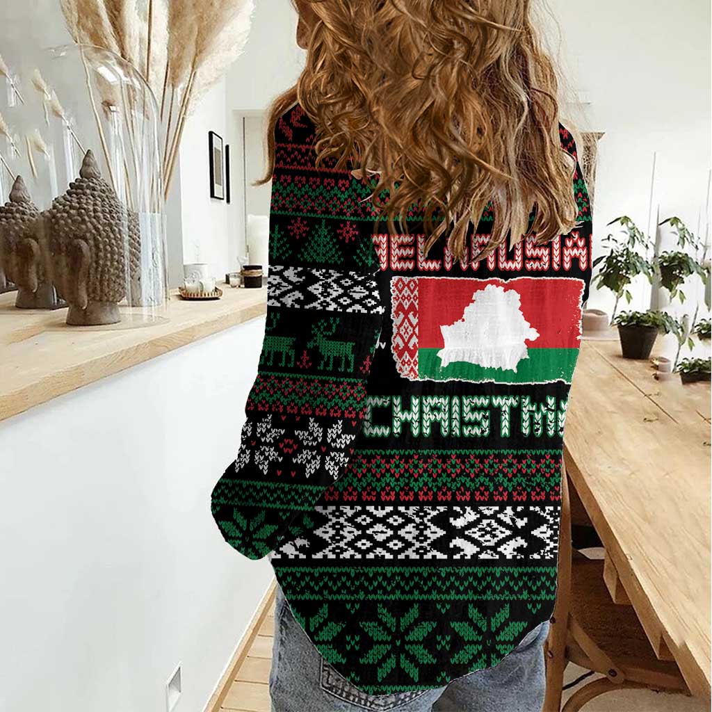 Belarus Christmas Women Casual Shirt Flag With Belarusian Patterns - Wonder Print Shop