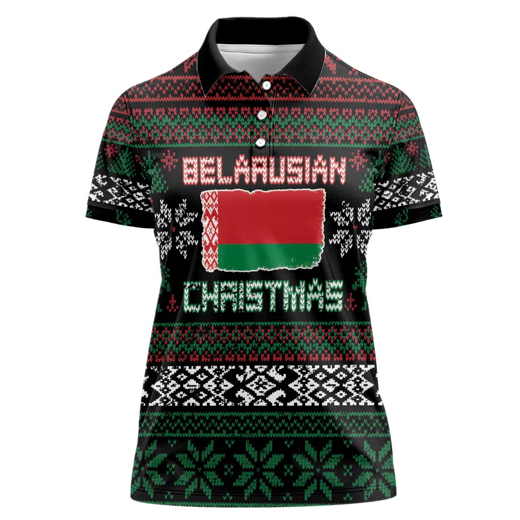 Belarus Christmas Women Polo Shirt Flag With Belarusian Patterns - Wonder Print Shop