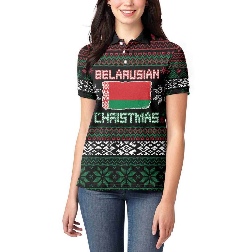 Belarus Christmas Women Polo Shirt Flag With Belarusian Patterns - Wonder Print Shop