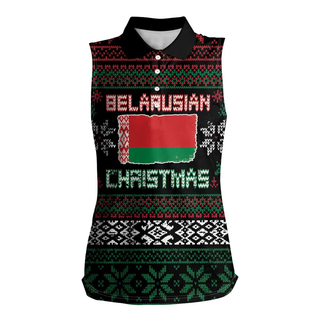 Belarus Christmas Women Sleeveless Polo Shirt Flag With Belarusian Patterns - Wonder Print Shop