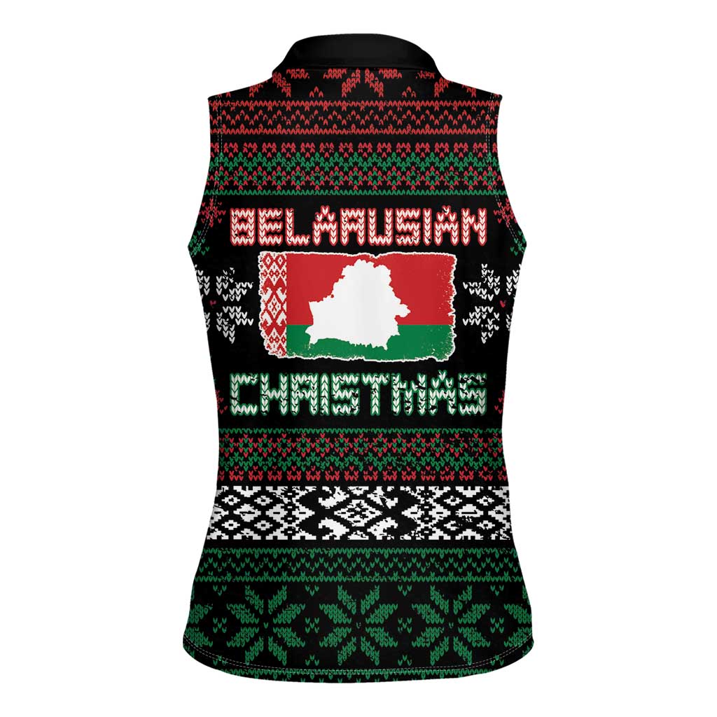 Belarus Christmas Women Sleeveless Polo Shirt Flag With Belarusian Patterns - Wonder Print Shop