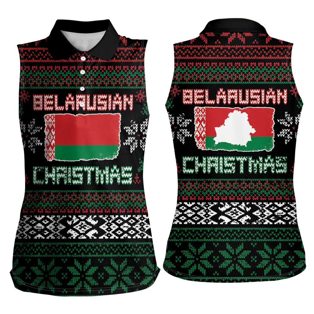 Belarus Christmas Women Sleeveless Polo Shirt Flag With Belarusian Patterns - Wonder Print Shop