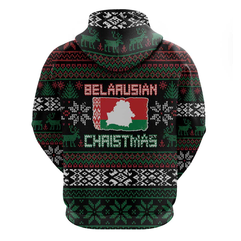 Belarus Christmas Zip Hoodie Flag With Belarusian Patterns - Wonder Print Shop