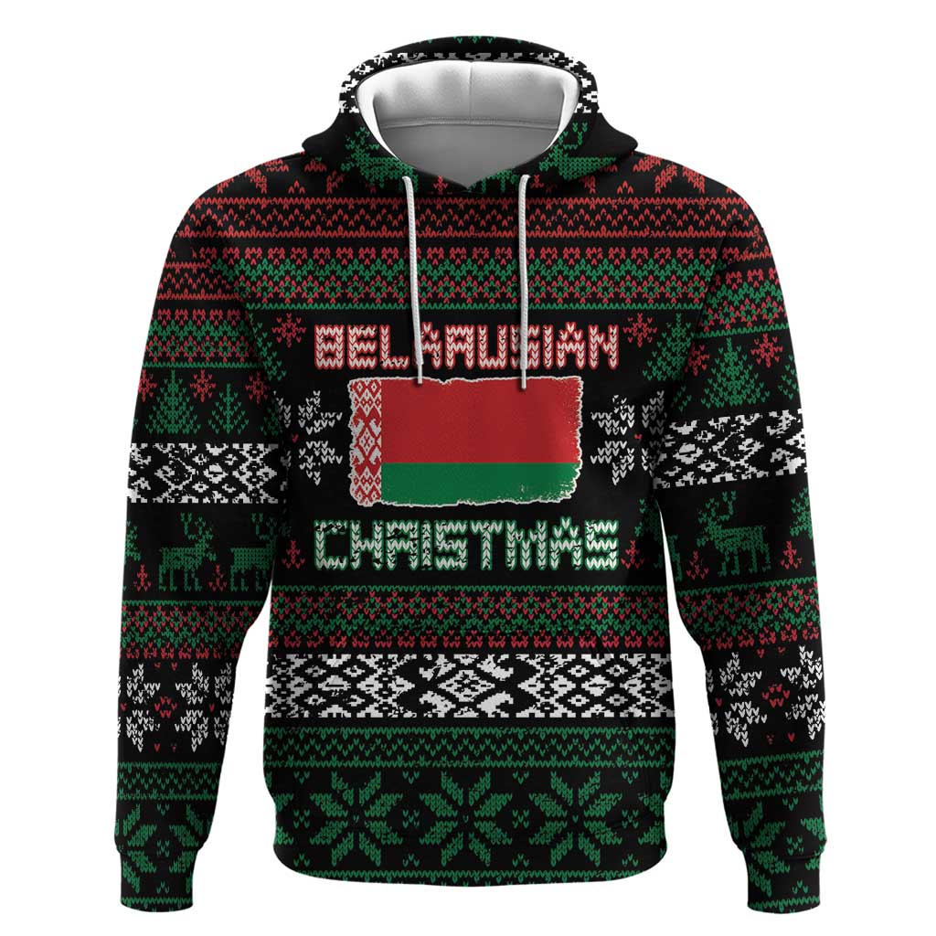 Belarus Christmas Zip Hoodie Flag With Belarusian Patterns - Wonder Print Shop
