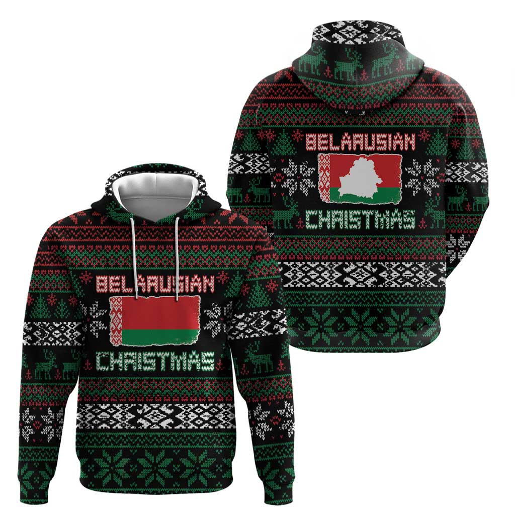 Belarus Christmas Zip Hoodie Flag With Belarusian Patterns - Wonder Print Shop