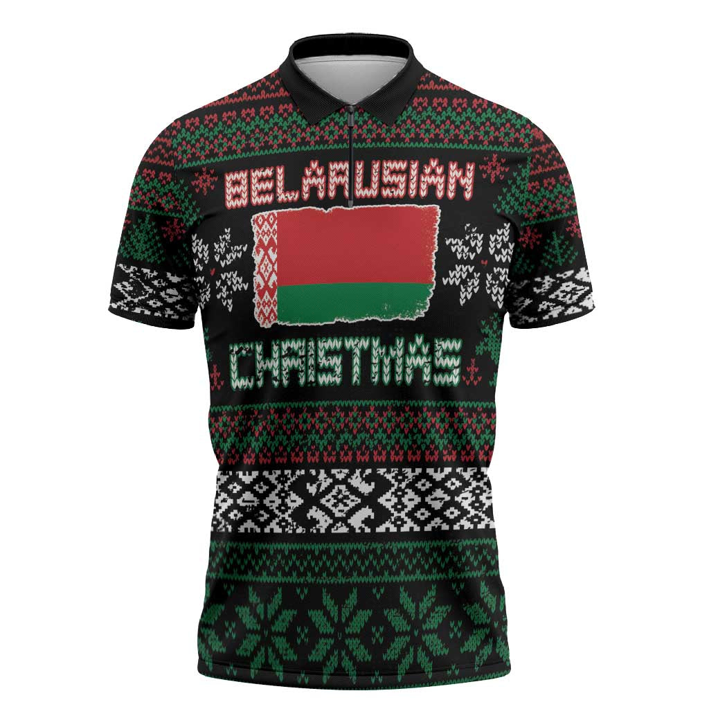 Belarus Christmas Zipper Polo Shirt Flag With Belarusian Patterns - Wonder Print Shop