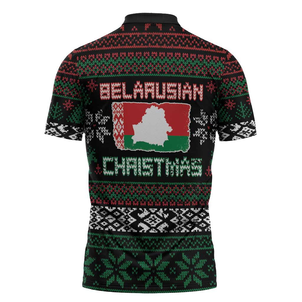 Belarus Christmas Zipper Polo Shirt Flag With Belarusian Patterns - Wonder Print Shop