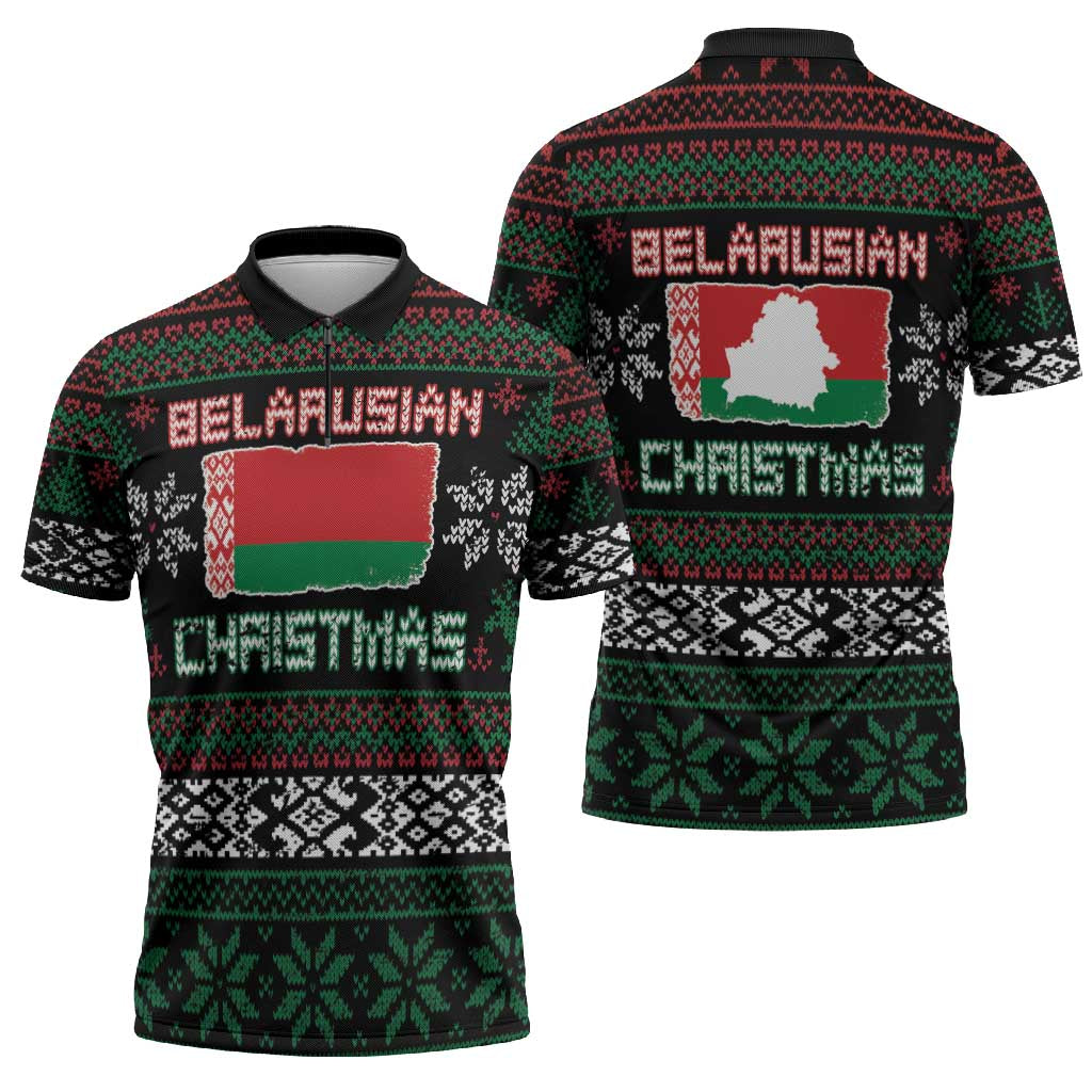 Belarus Christmas Zipper Polo Shirt Flag With Belarusian Patterns - Wonder Print Shop
