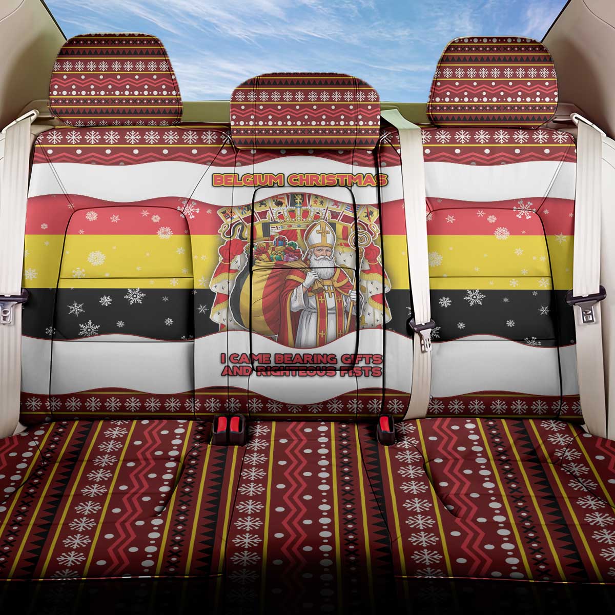 Belgium Back Car Seat Cover Saint Nicholas With Patterns Xmas - Wonder Print Shop