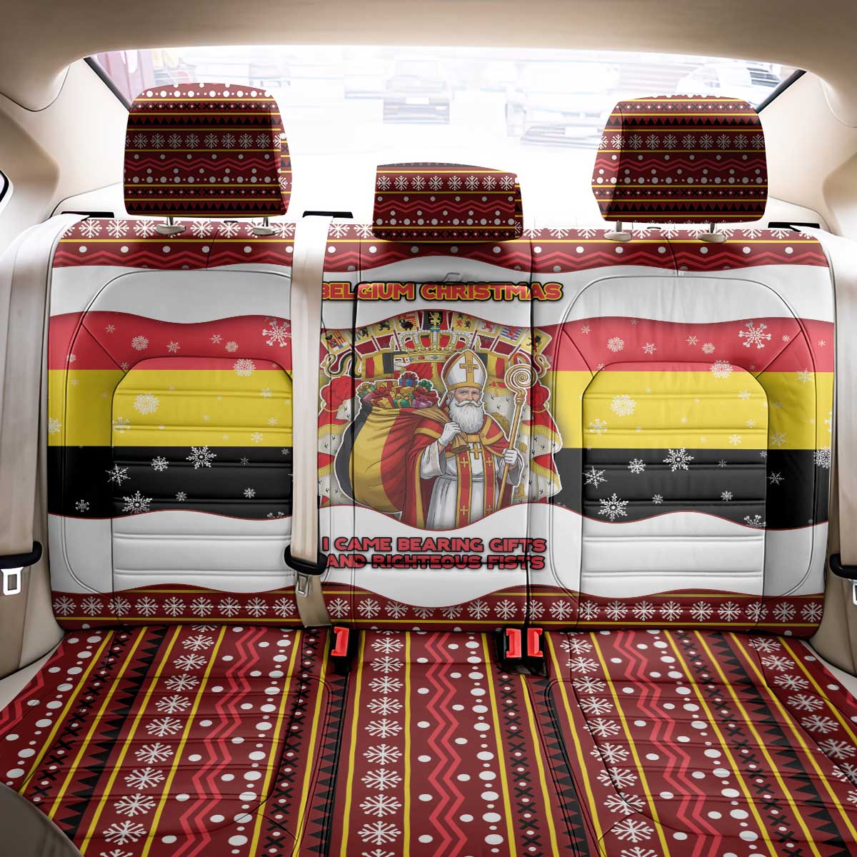 Belgium Back Car Seat Cover Saint Nicholas With Patterns Xmas - Wonder Print Shop