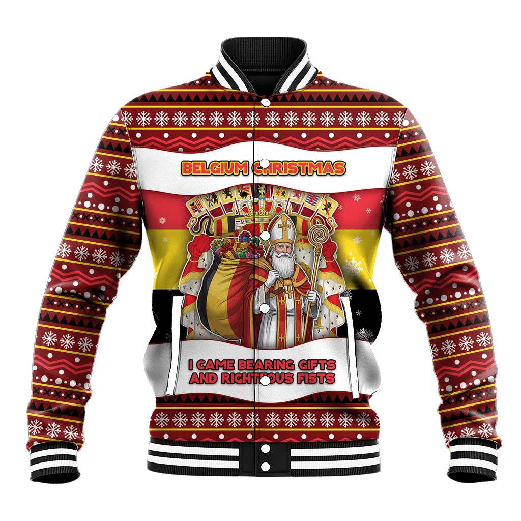 Personalized Belgium Baseball Jacket Saint Nicholas With Patterns Xmas - Wonder Print Shop